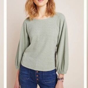 Anthropologie Arya Textured Top Sz M Green